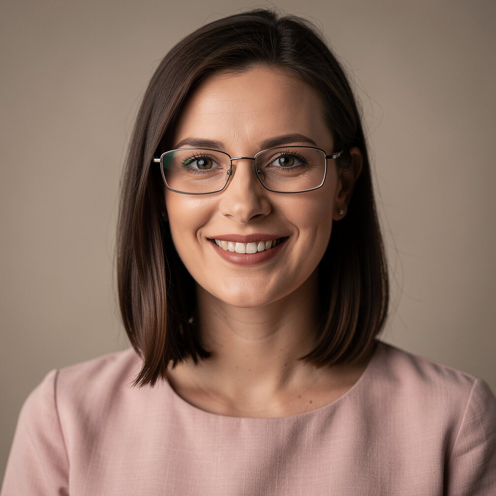 Portrait of a young woman with glasses for a testimonial